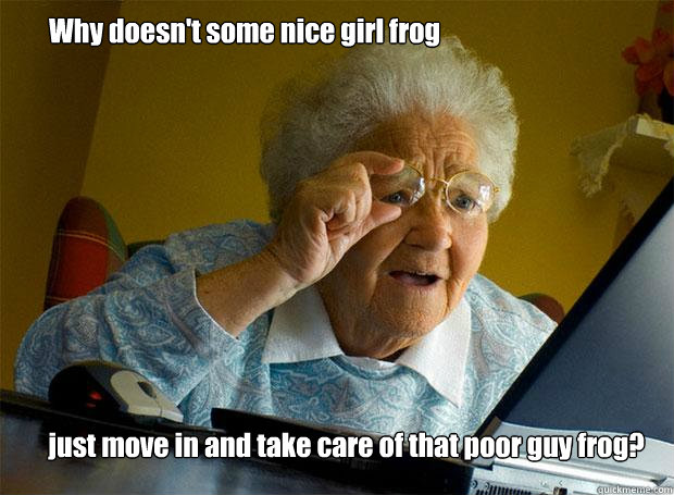 Why doesn't some nice girl frog just move in and take care of that poor guy frog?  Grandma finds the Internet