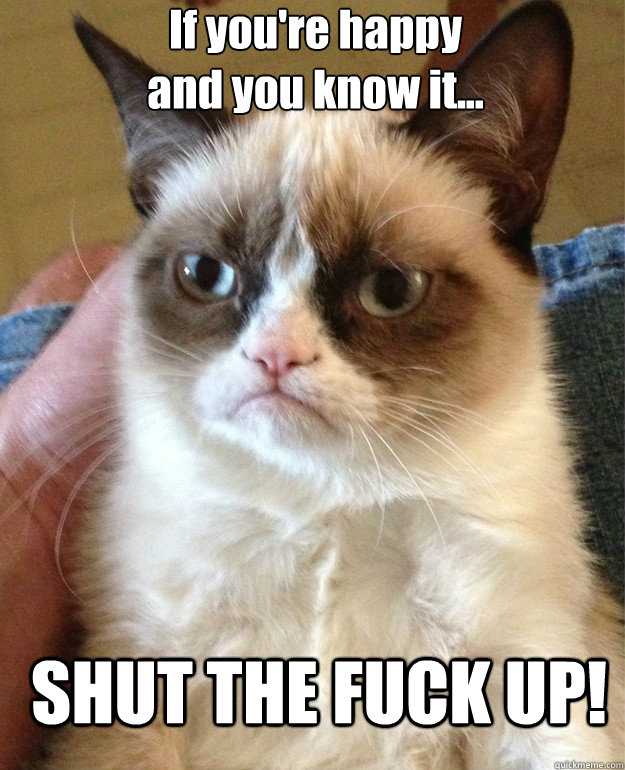 If you're happy 
and you know it... SHUT THE FUCK UP!  Grumpy Cat