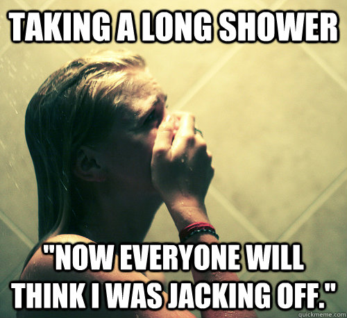 taking a long shower 