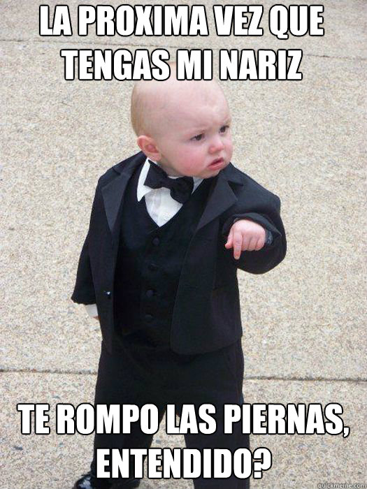 la proxima vez que tengas mi nariz te rompo las piernas, entendido?   Baby Godfather