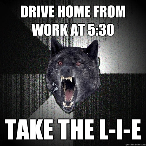 Drive home from work at 5:30 take the L-I-E  Insanity Wolf