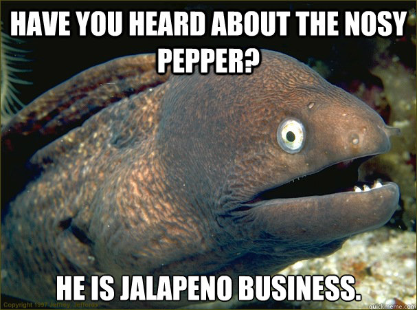Have you heard about the nosy pepper? He is jalapeno business. - Have you heard about the nosy pepper? He is jalapeno business.  Misc