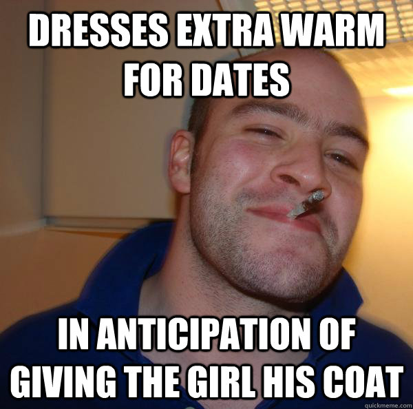 dresses extra warm for dates In anticipation of giving the girl his coat - dresses extra warm for dates In anticipation of giving the girl his coat  Misc