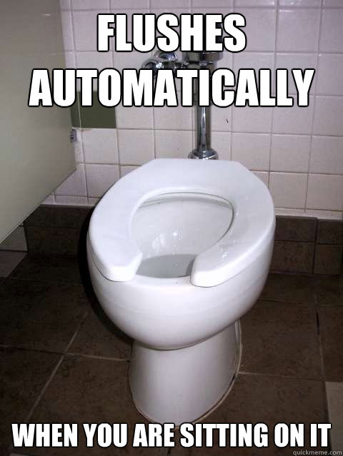 flushes 
automatically when you are sitting on it - flushes 
automatically when you are sitting on it  Toilet trouble