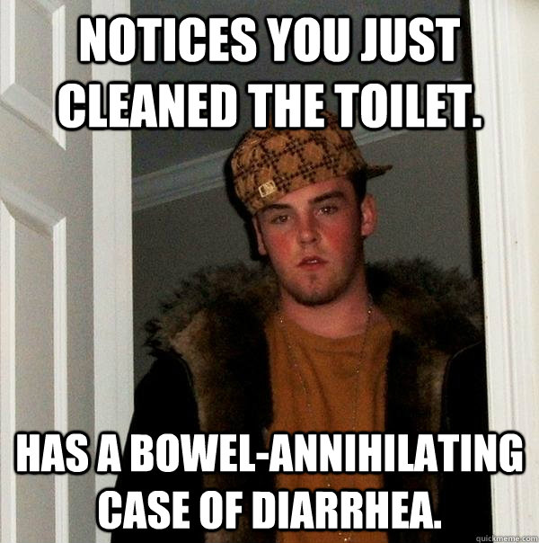 Notices you just cleaned the toilet. has a bowel-annihilating case of diarrhea.    Scumbag Steve