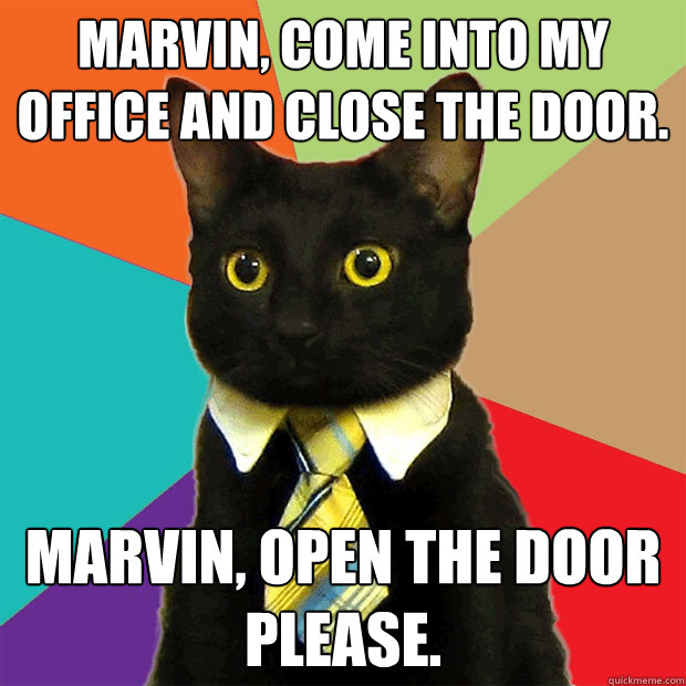 Marvin, come into my office and close the door. Marvin, open the door please.  Business Cat