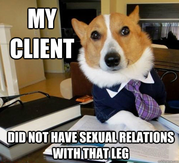 My client Did not have sexual relations with that leg  Lawyer Dog