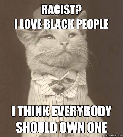 Racist? 
I love black people I think everybody should own one  Aristocat