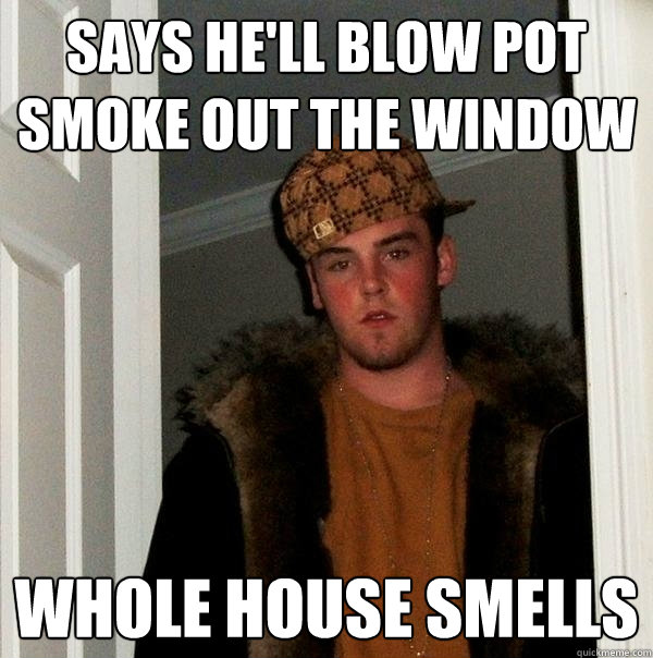 Says he'll blow pot smoke out the window whole house smells  Scumbag Steve