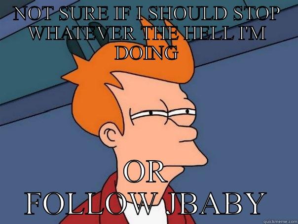 Not sure if - NOT SURE IF I SHOULD STOP WHATEVER THE HELL I'M DOING OR FOLLOW JBABY Futurama Fry