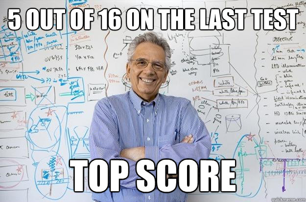 5 out of 16 on the last test Top score  Engineering Professor