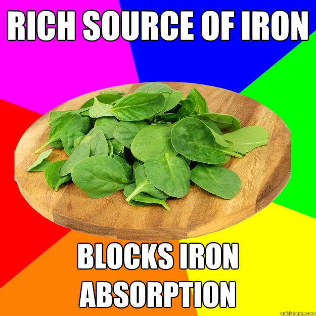 Rich source of iron blocks iron absorption - Rich source of iron blocks iron absorption  Scumbag Spinach