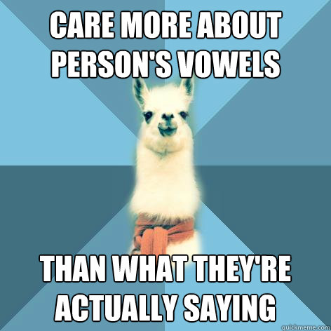 care more about person's vowels than what they're actually saying  Linguist Llama