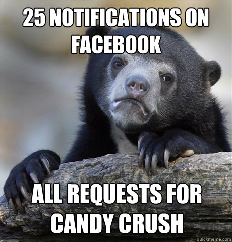 25 notifications on facebook all requests for candy crush  Confession Bear