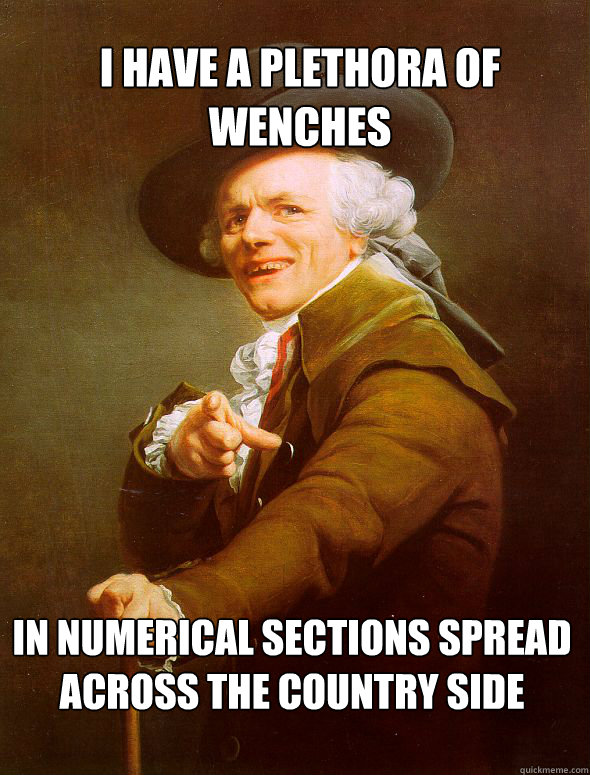 i have a plethora of wenches  in numerical sections spread across the country side  Joseph Ducreux