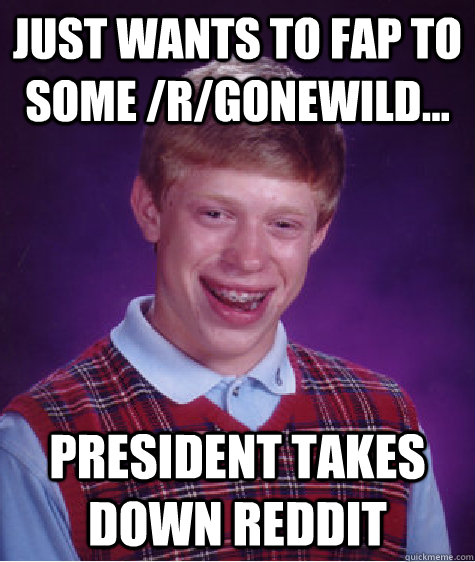 Just wants to fap to some /r/gonewild... President takes down Reddit - Just wants to fap to some /r/gonewild... President takes down Reddit  Bad Luck Brian