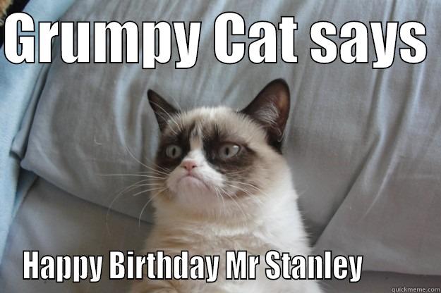 GRUMPY CAT SAYS  HAPPY BIRTHDAY MR STANLEY          Grumpy Cat