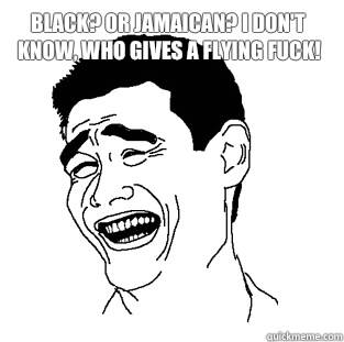 Black? Or Jamaican? I don't know, who gives a flying fuck!  - Black? Or Jamaican? I don't know, who gives a flying fuck!   Meme