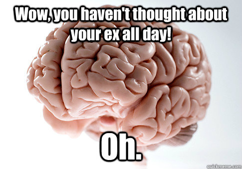 Wow, you haven't thought about your ex all day! Oh.  - Wow, you haven't thought about your ex all day! Oh.   Scumbag Brain