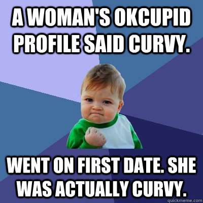 A Woman's Okcupid Profile Said curvy. Went on first date. She was Actually curvy.  Success Kid