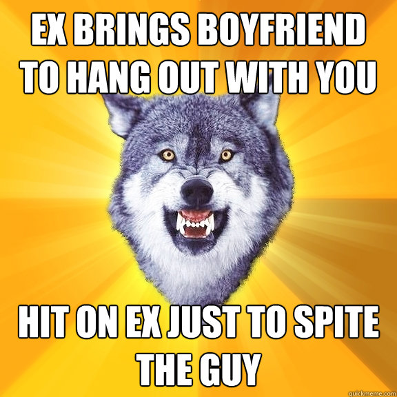 Ex brings boyfriend to hang out with you Hit on ex just to spite the guy  Courage Wolf