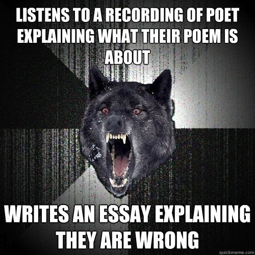 Listens to a recording of poet explaining what their poem is about Writes an essay explaining they are wrong  Insanity Wolf