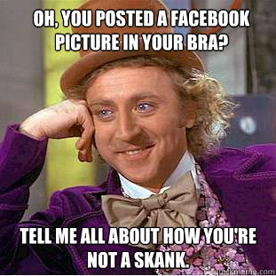 Oh, you posted a facebook picture in your bra? Tell me all about how you're not a skank.  Meme