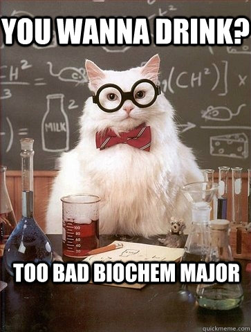 You wanna drink?  Too bad biochem major  Chemistry Cat