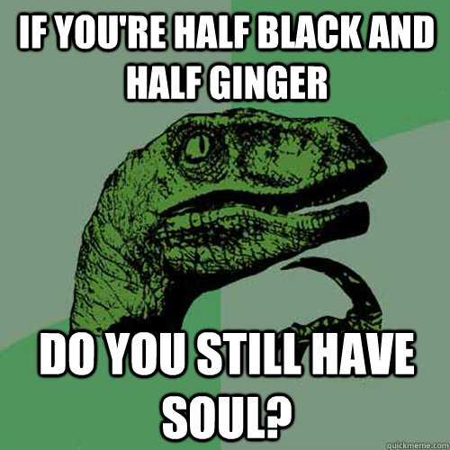 if you're half black and half ginger do you still have soul?  Philosoraptor