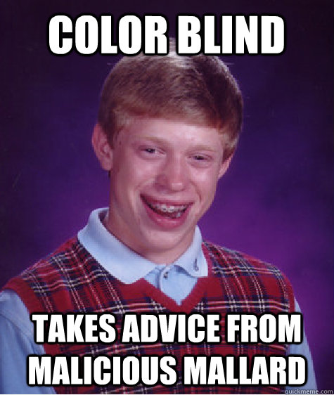 color blind takes advice from malicious mallard  Bad Luck Brian