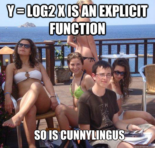 y = log2 x is an explicit function so is cunnylingus  Priority Peter