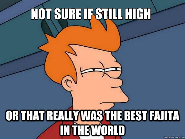 Not sure if still high Or that really was the best fajita in the world  Futurama Fry