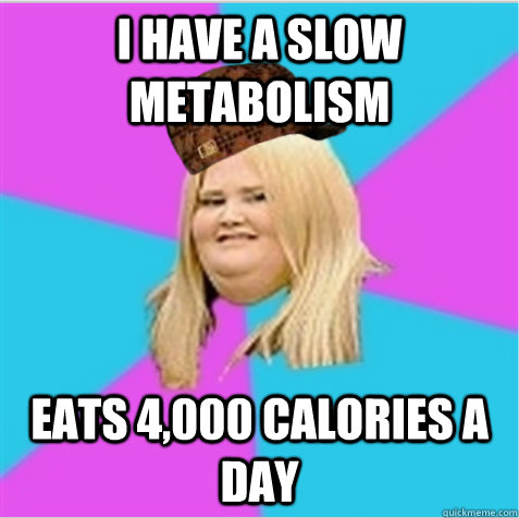 I have a Slow Metabolism Eats 4,000 calories a day  scumbag fat girl