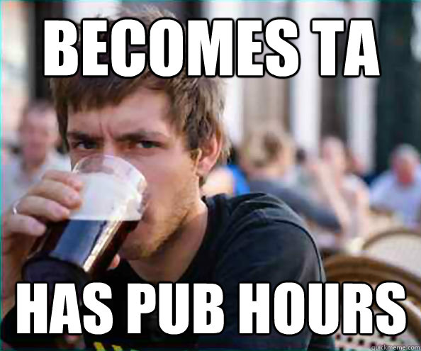 Becomes TA has pub hours  Lazy College Senior