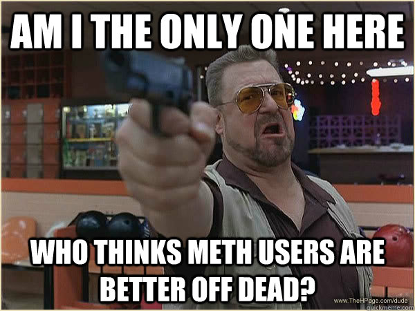 AM I THE ONLY ONE HERE WHO THINKS METH USERS ARE BETTER OFF DEAD?  