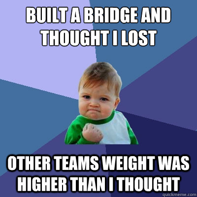 Built a Bridge and thought i lost Other teams weight was higher than i thought  Success Kid