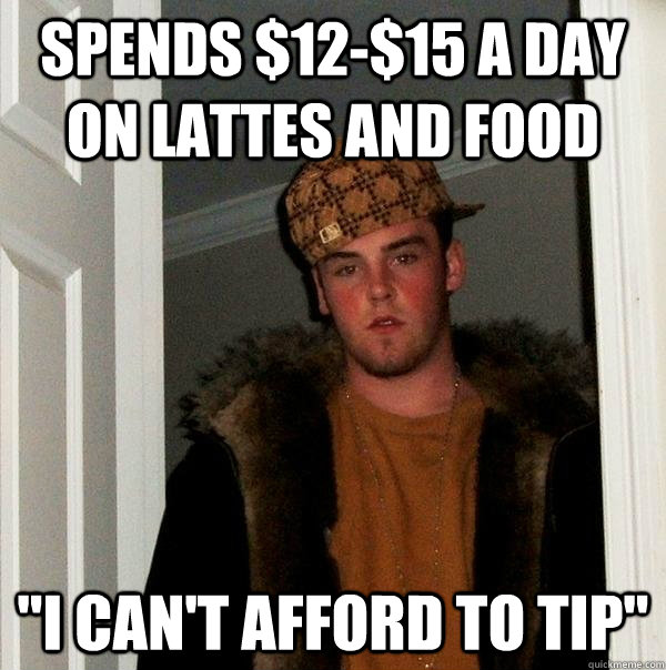 spends $12-$15 a day on lattes and food 