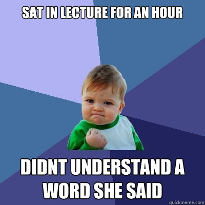 Sat in lecture for an hour Didnt understand a word she said  - Sat in lecture for an hour Didnt understand a word she said   Success Kid