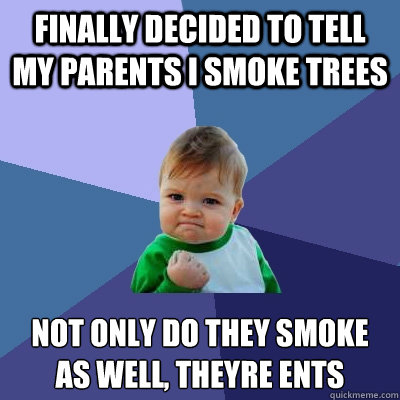 finally decided to tell my parents i smoke trees not only do they smoke as well, theyre ents  Success Kid