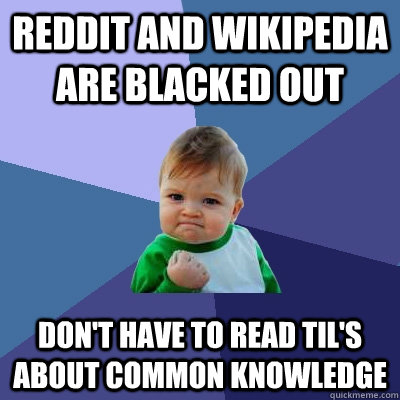 Reddit and Wikipedia are blacked out don't have to read TIL's about common knowledge  Success Kid