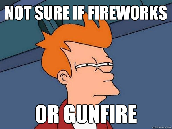 not sure if fireworks or gunfire - not sure if fireworks or gunfire  Futurama Fry