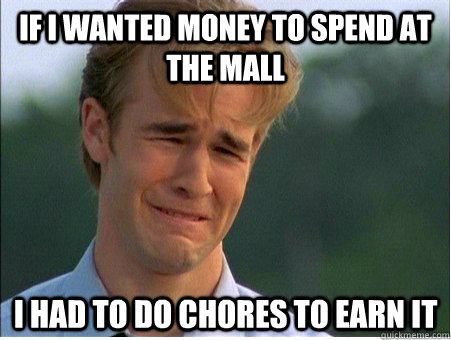 If I wanted money to spend at the mall I had to do chores to earn it  1990s Problems