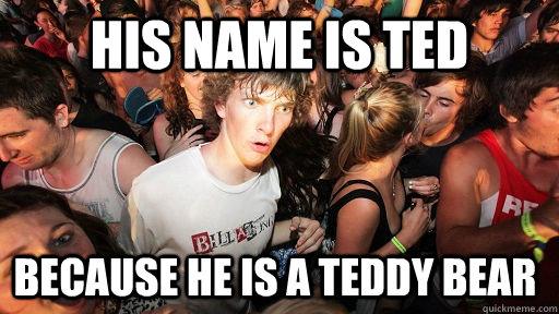 His name is Ted Because he is a teddy bear  Sudden Clarity Clarence