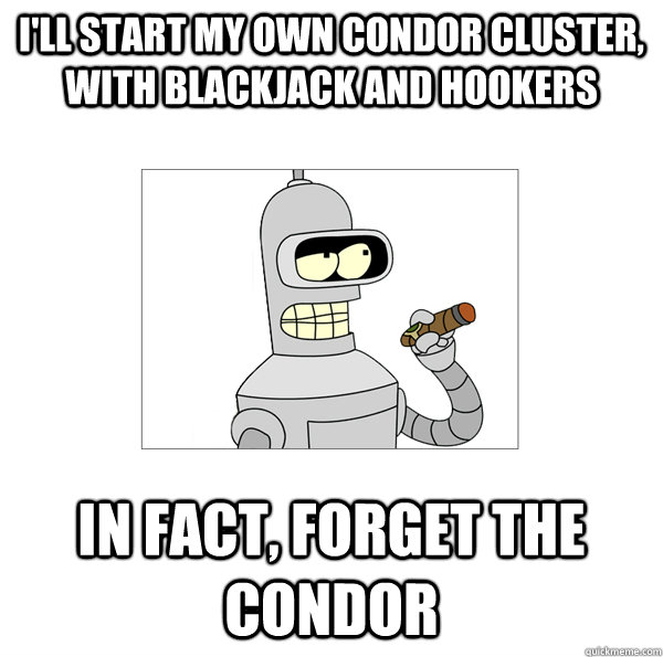 i'll start my own condor cluster, with blackjack and hookers in fact, forget the condor  Bender The Magnificent