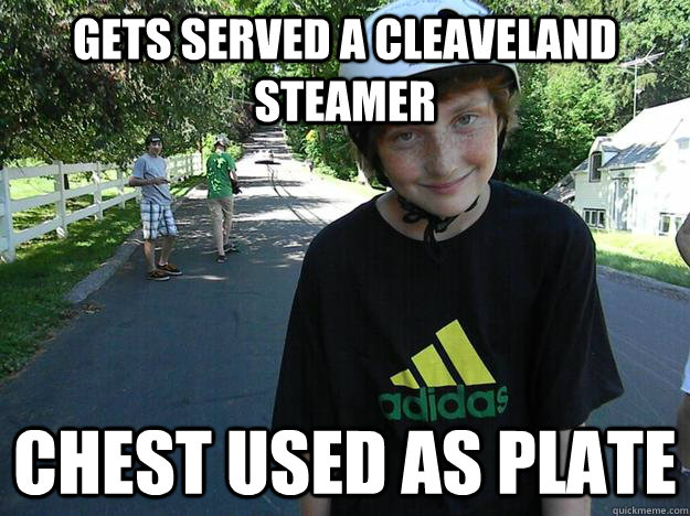 gets served a cleaveland steamer chest used as plate  