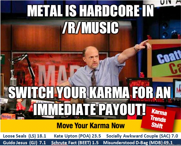 Metal is hardcore in /r/music Switch your karma for an immediate payout!  Jim Kramer with updated ticker