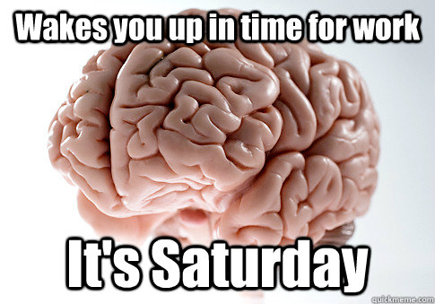 Wakes you up in time for work It's Saturday  - Wakes you up in time for work It's Saturday   Scumbag Brain