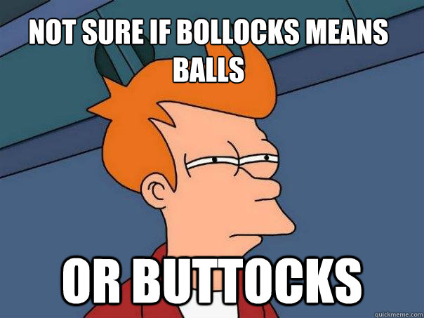 Not sure if bollocks means balls Or buttocks  Futurama Fry