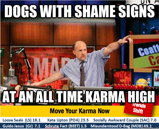 DOGS WITH SHAME SIGNS at an all time karma high  Jim Kramer with updated ticker