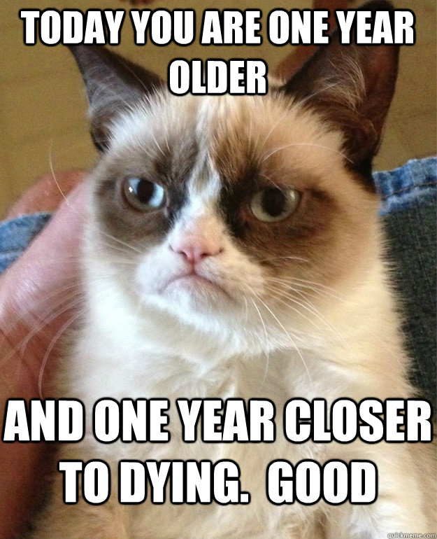 Today you are one year older and one year closer to dying.  good  Grumpy Cat